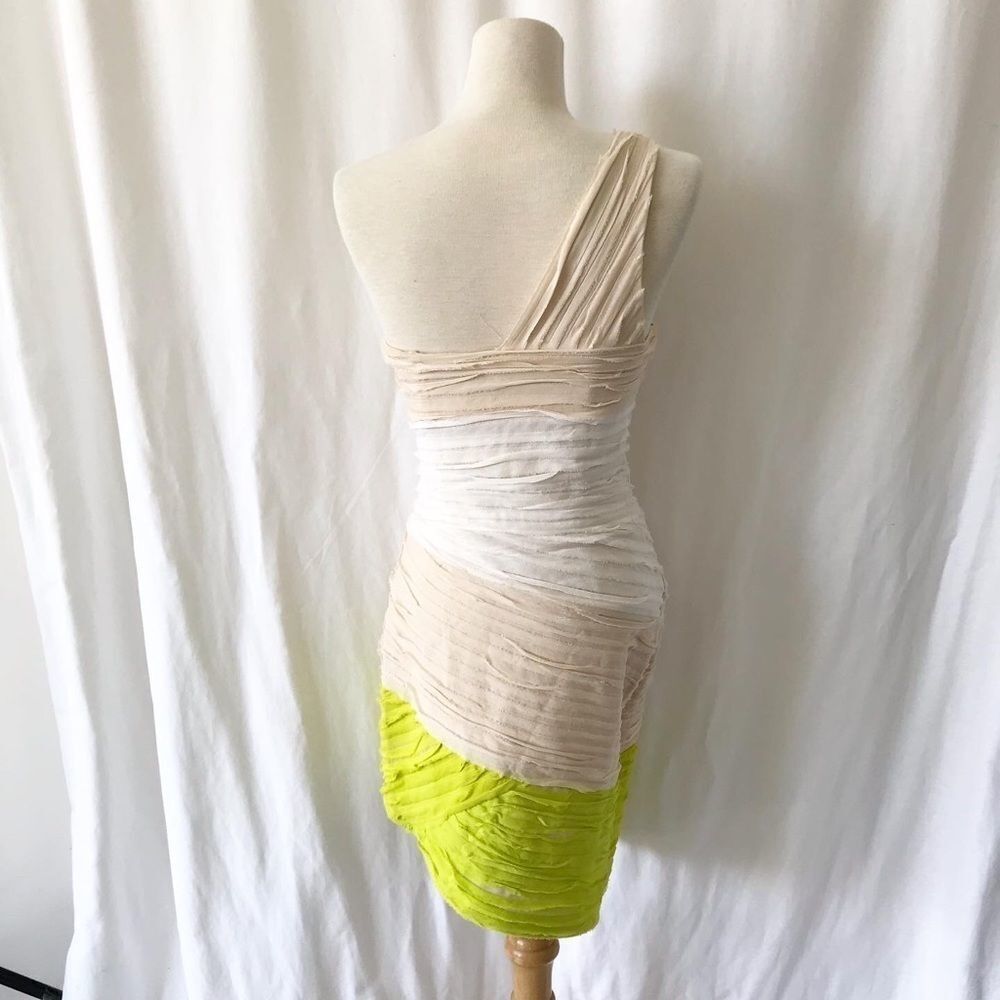 Bebe Y2K Ruched Lime Ombre One Shoulder Bodycon Party Prom Wedding Dress Small - Picture 8 of 10